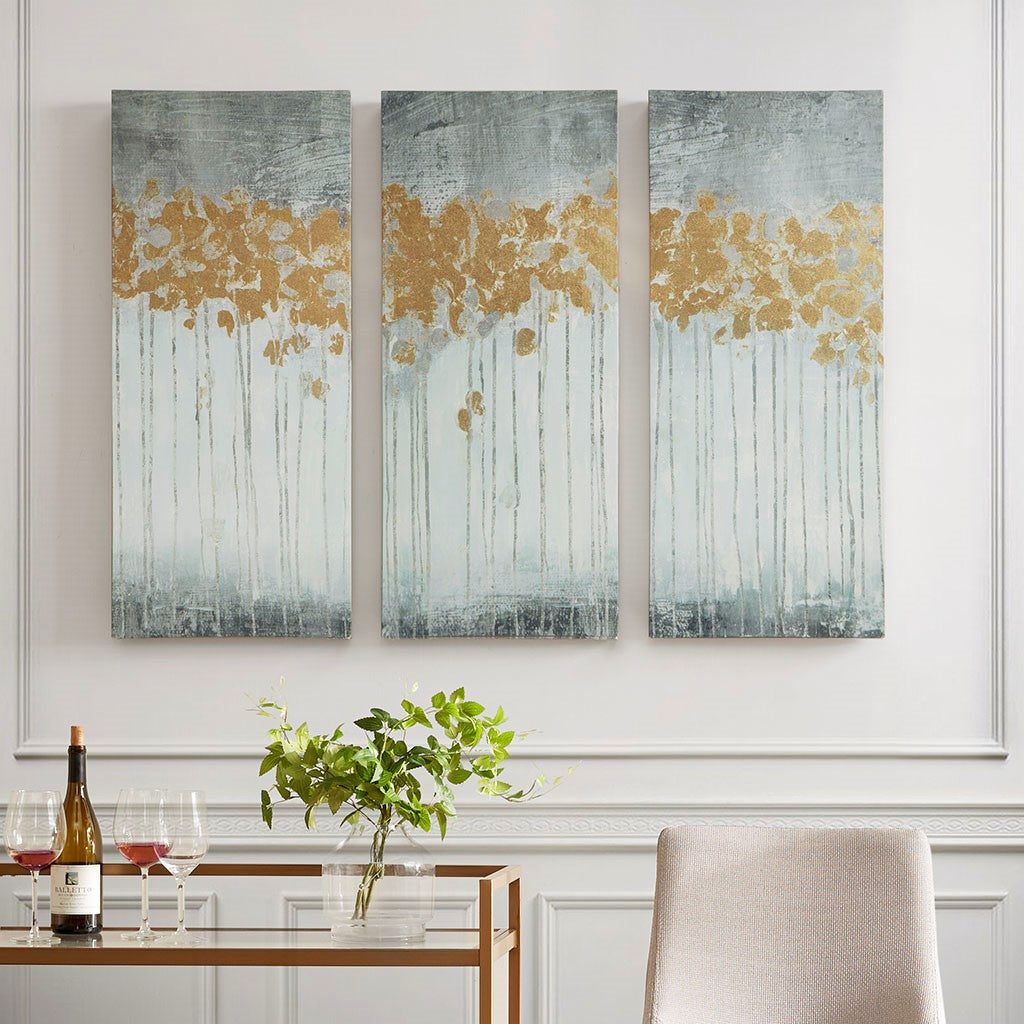 Dewy Forest Abstract Gel Coat Canvas with Metallic Foil Embellishment 3 Piece Set
