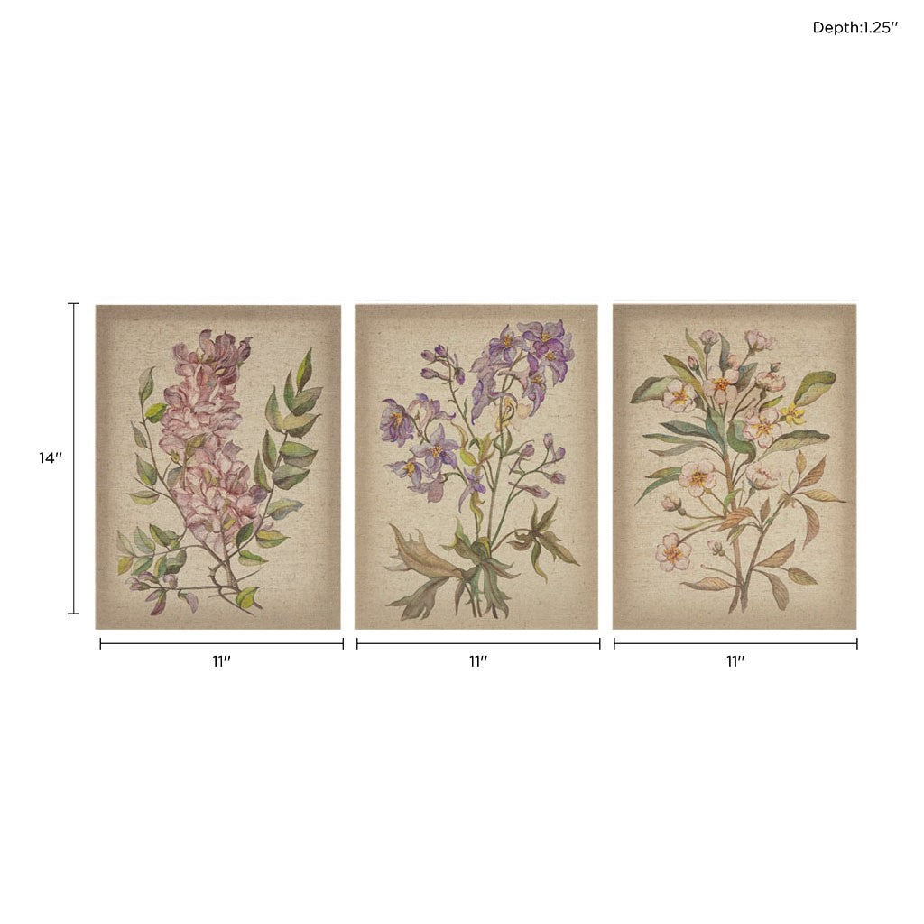 Linen Botanicals Printed Linen Canvas Set of 3