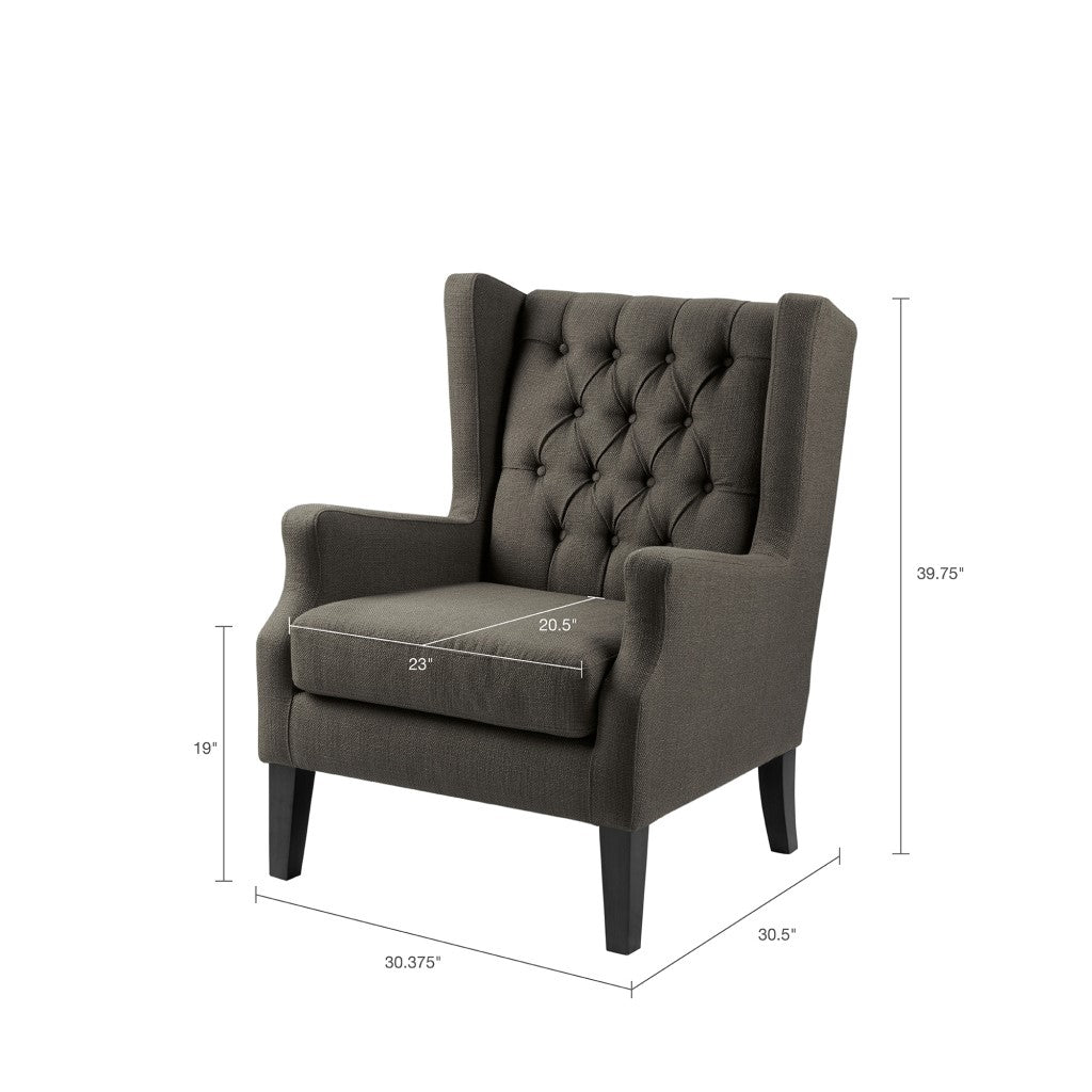 Maxwell Button Tufted Grey Wing Chair