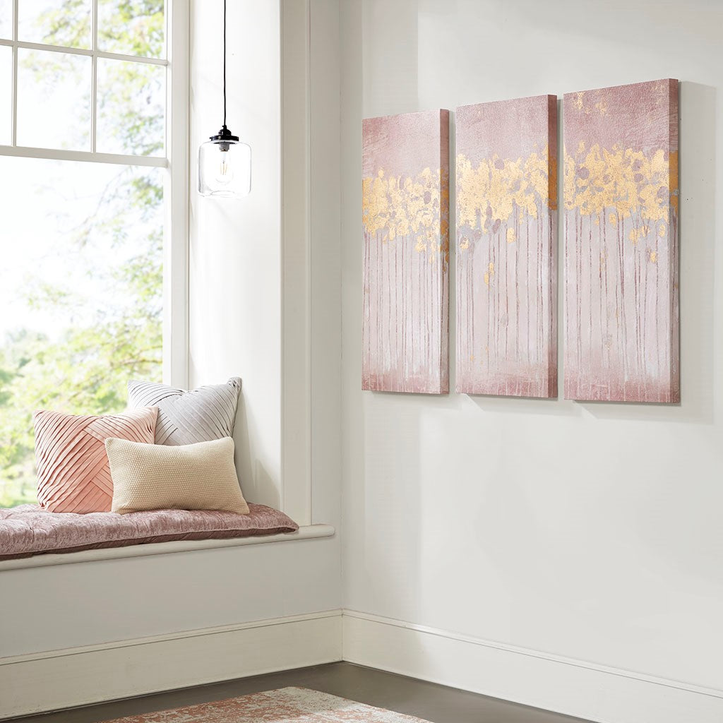 Dewy Forest Abstract Gel Coat Canvas with Metallic Foil Embellishment 3 Piece Set