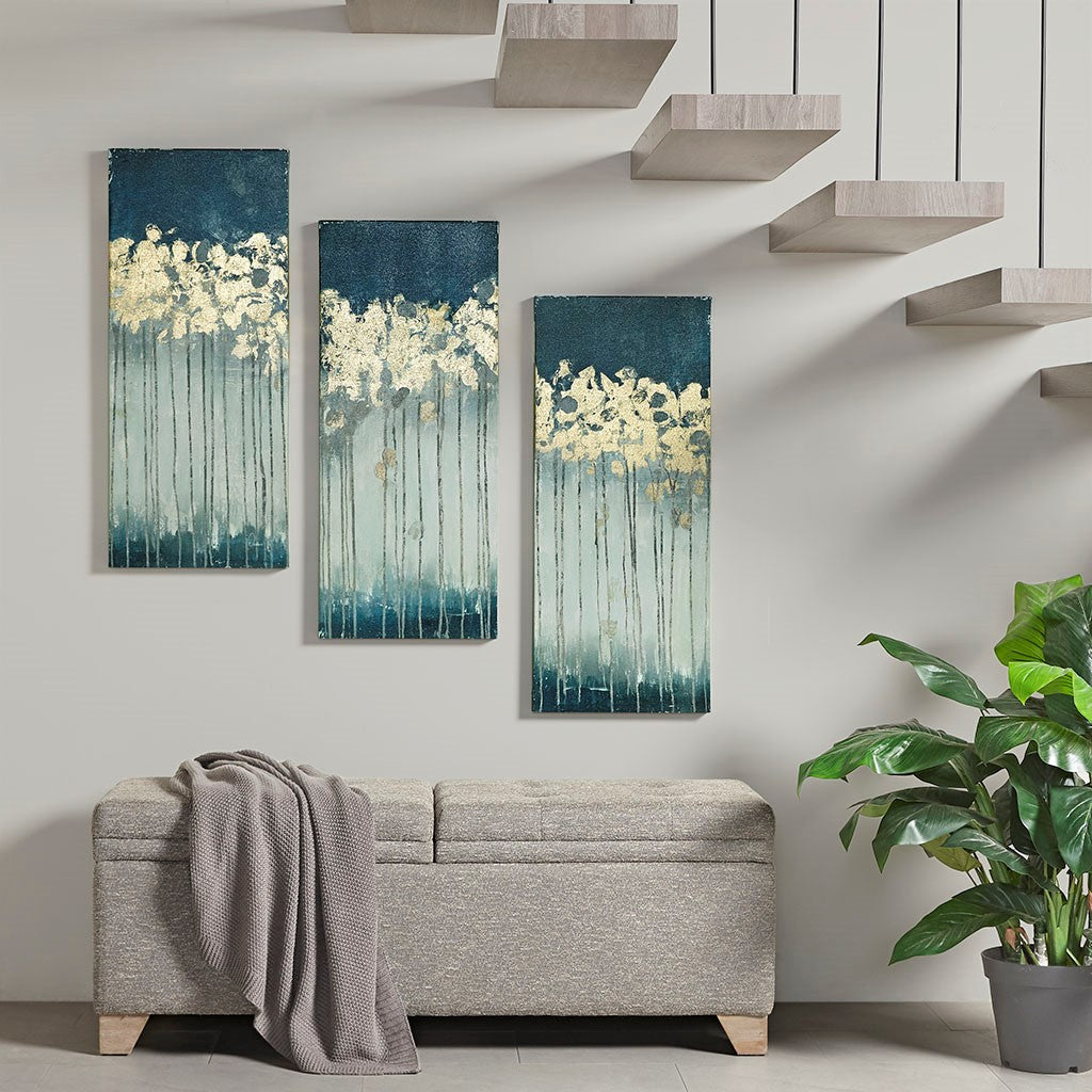 Dewy Forest Abstract Gel Coat Canvas with Metallic Foil Embellishment 3 Piece Set