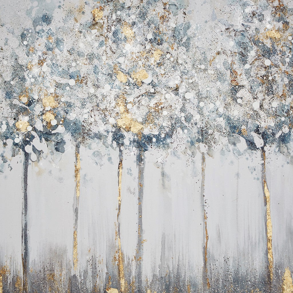 Blue Midst Forest Printed Canvas with Gold Foil 3 Piece Set
