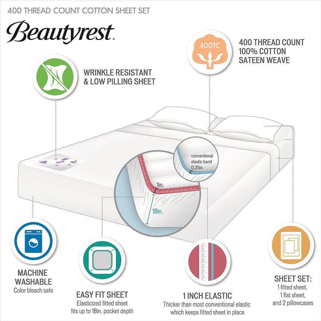 400 Thread Count Wrinkle Resistant Cotton Sateen Sheet Set