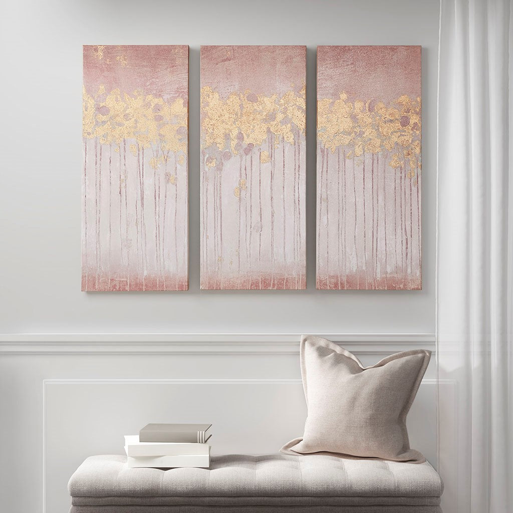 Dewy Forest Abstract Gel Coat Canvas with Metallic Foil Embellishment 3 Piece Set