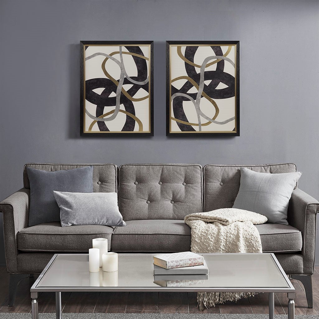 Moving Midas Abstract Gold Foil Framed Canvas 2 Piece Set