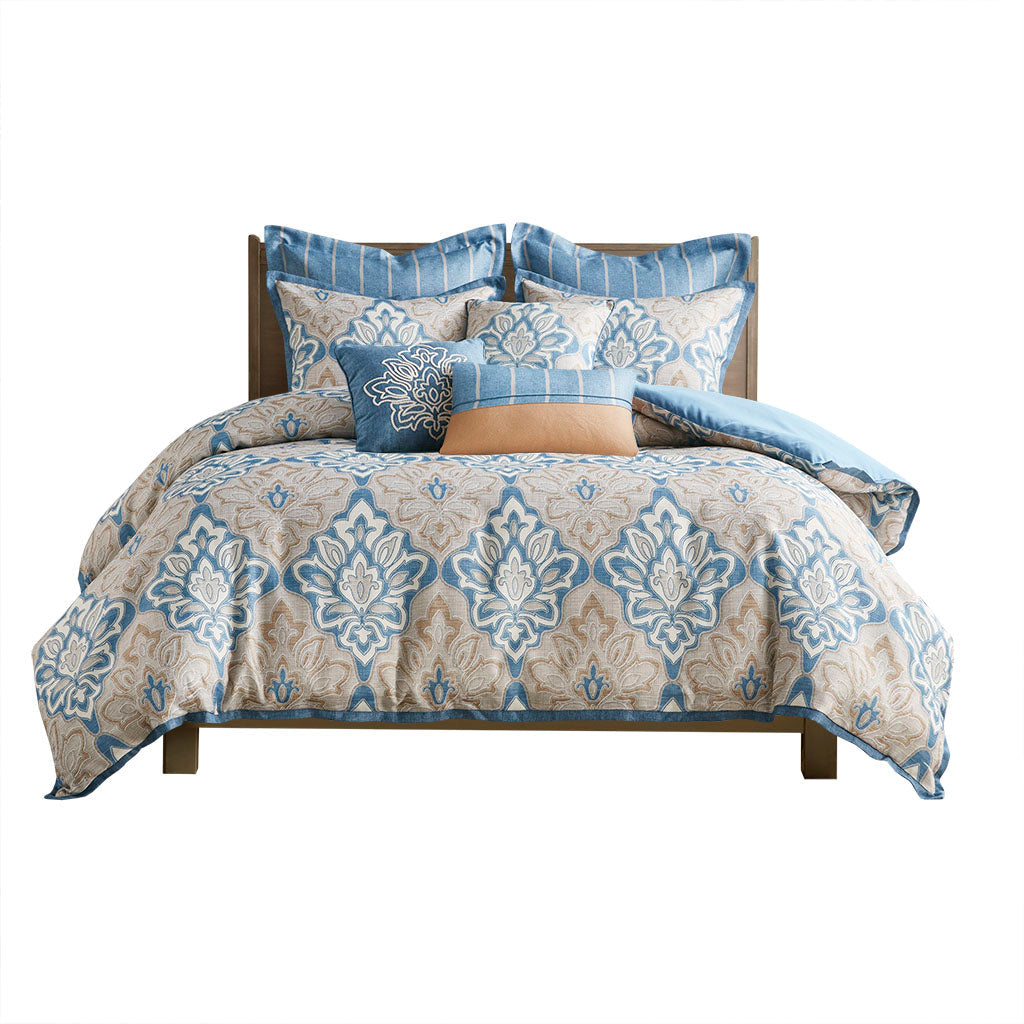 Caspian Medallion Print Comforter Set with Euro Shams and Dec Pillows