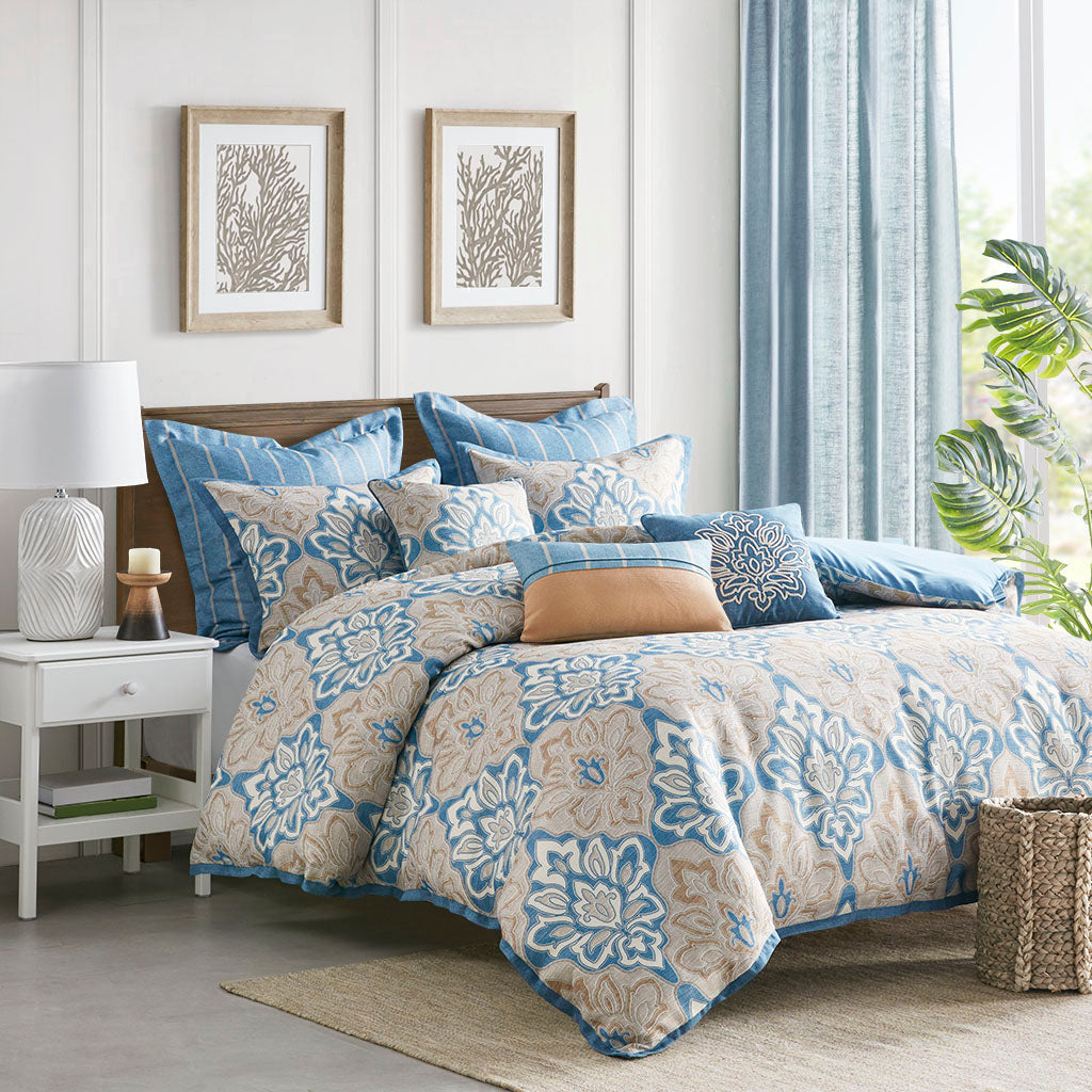 Caspian Medallion Print Comforter Set with Euro Shams and Dec Pillows