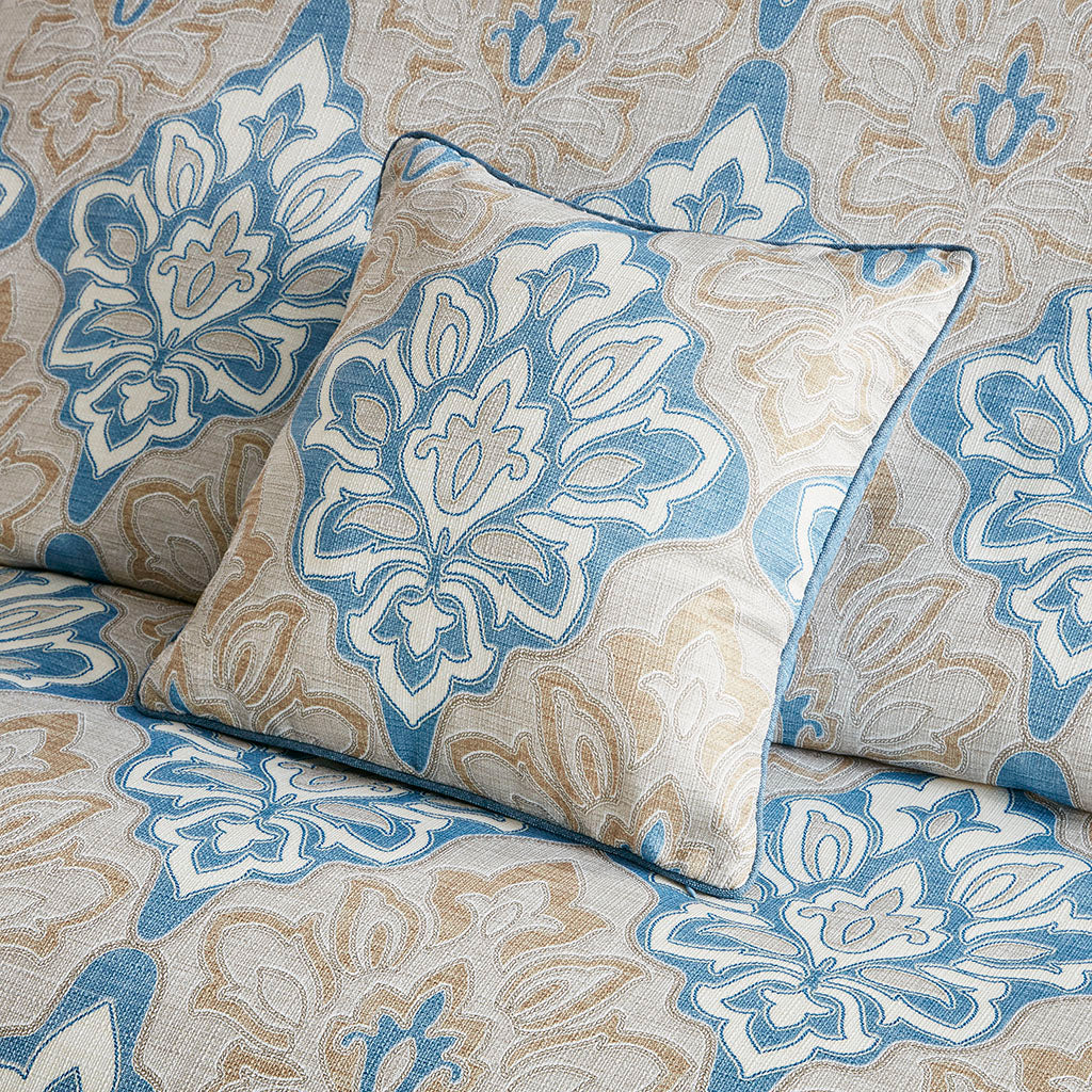 Caspian Medallion Print Comforter Set with Euro Shams and Dec Pillows