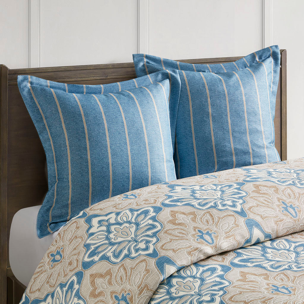 Caspian Medallion Print Comforter Set with Euro Shams and Dec Pillows