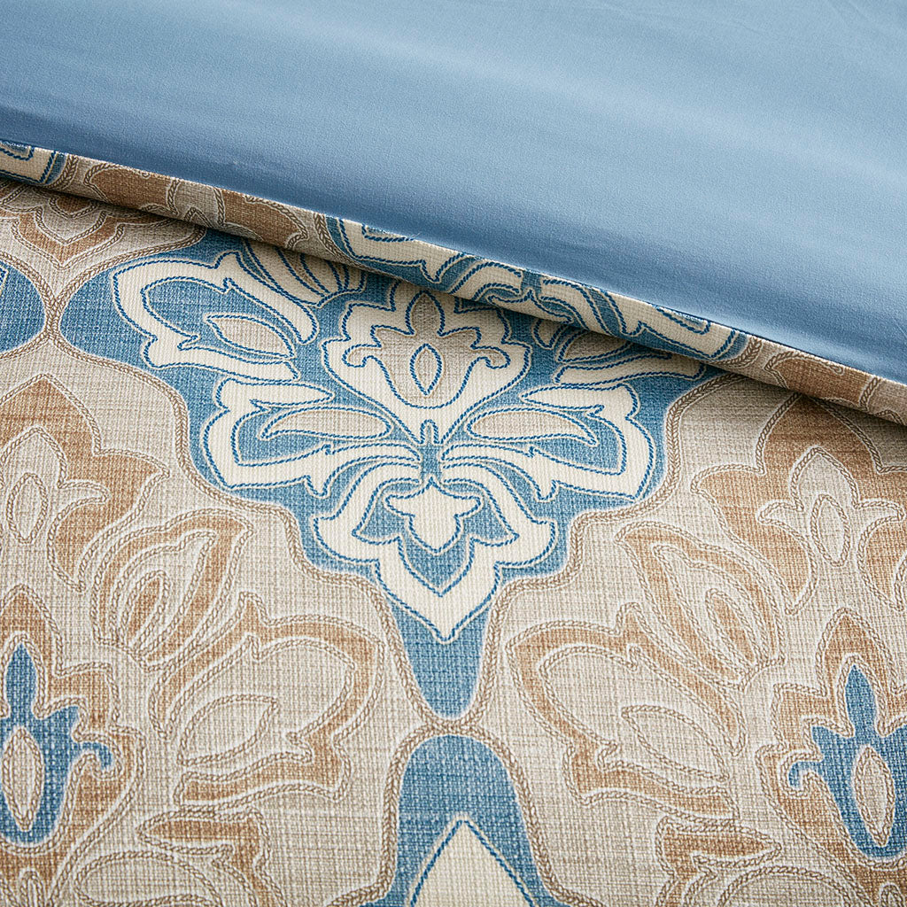 Caspian Medallion Print Comforter Set with Euro Shams and Dec Pillows