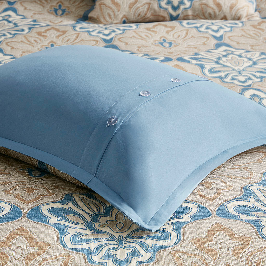 Caspian Medallion Print Comforter Set with Euro Shams and Dec Pillows