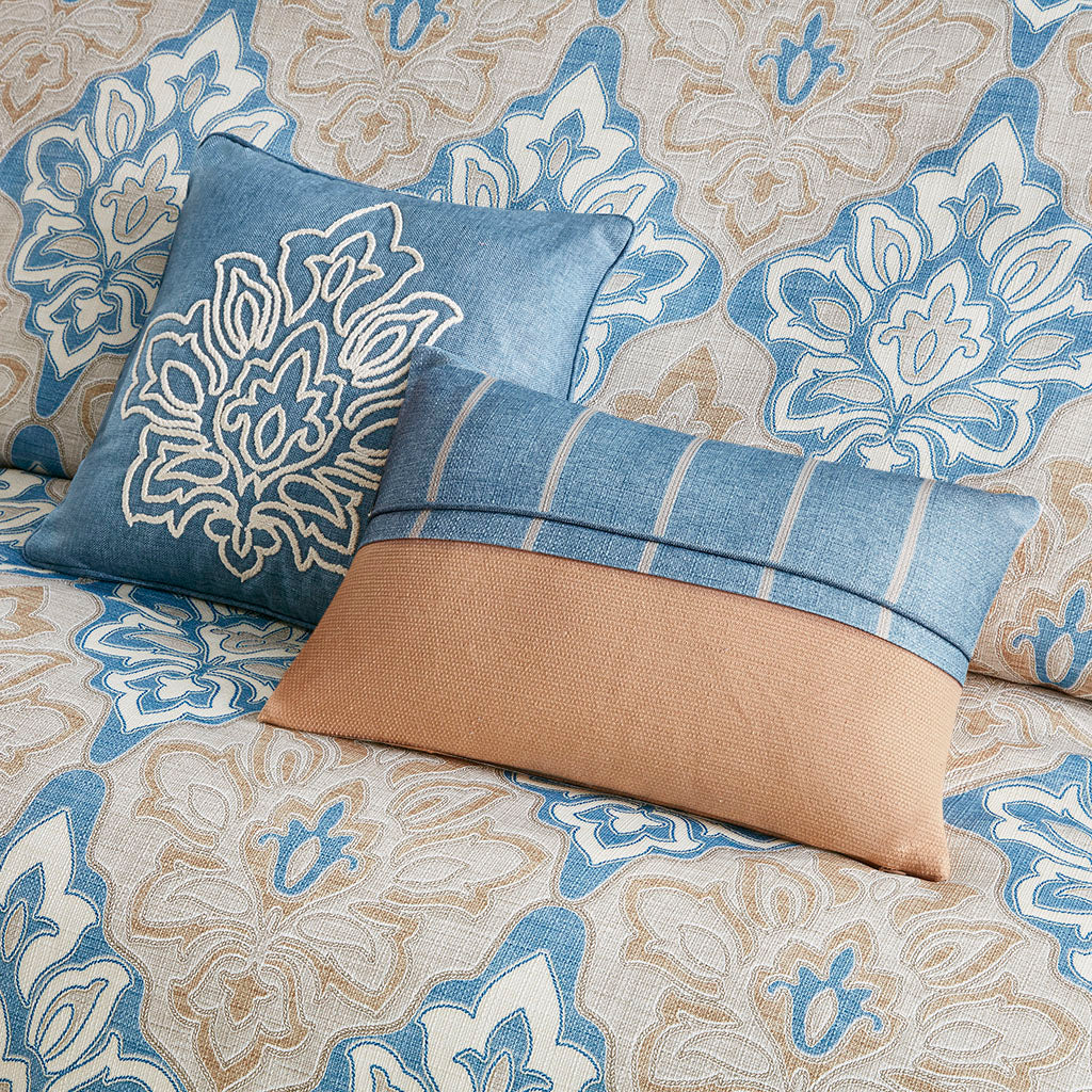 Caspian Medallion Print Comforter Set with Euro Shams and Dec Pillows