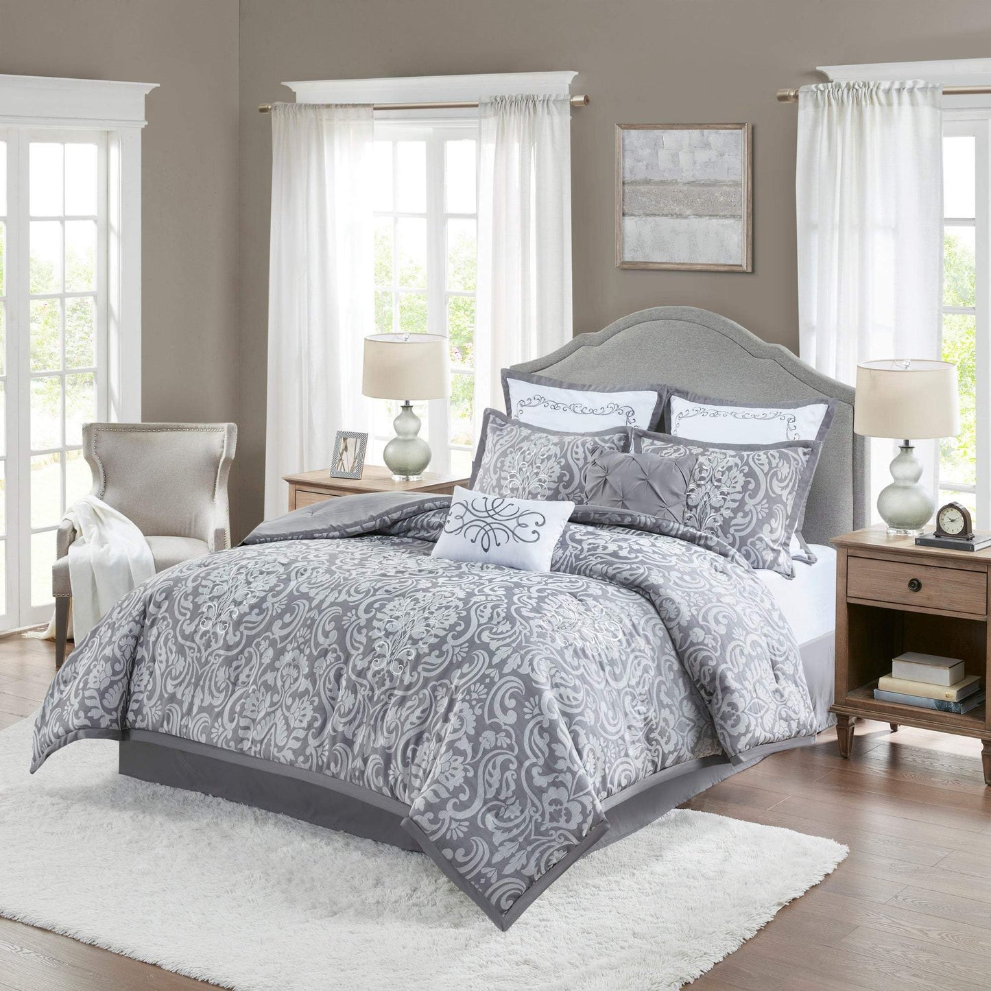 Flourish Gray 8-Piece Comforter Set Comforter Sets By Olliix/JLA HOME (E & E Co., Ltd)