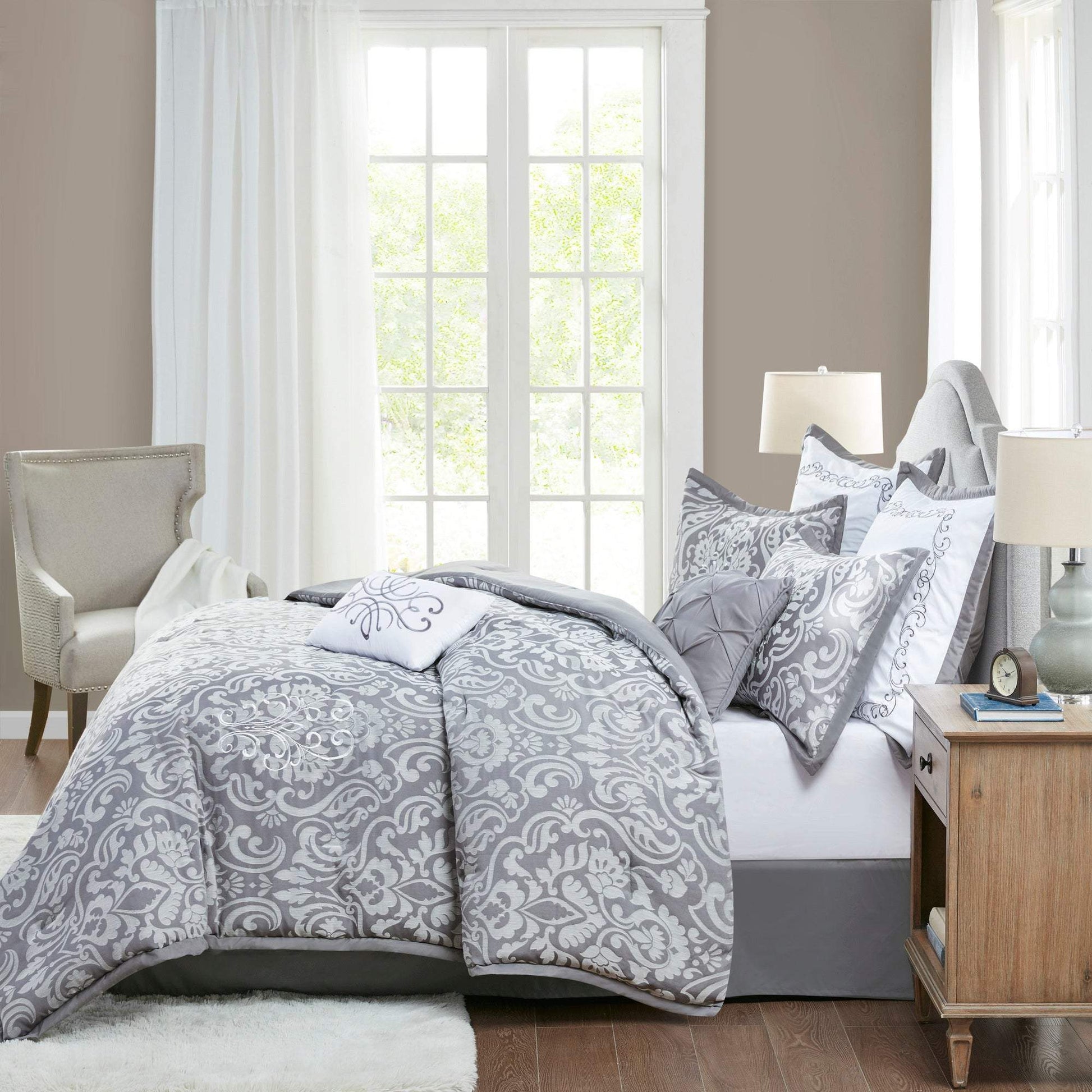 Flourish Gray 8-Piece Comforter Set Comforter Sets By Olliix/JLA HOME (E & E Co., Ltd)