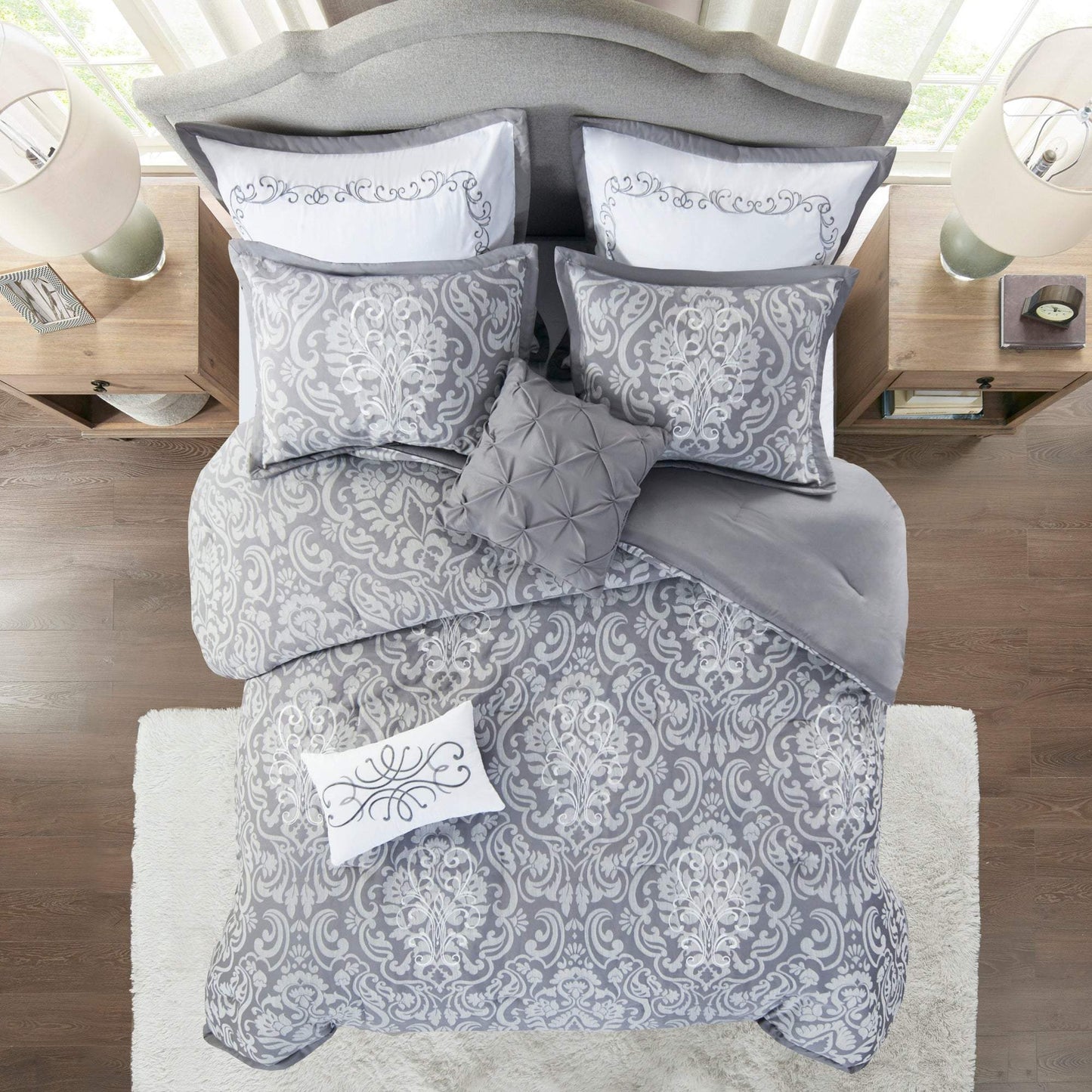Flourish Gray 8-Piece Comforter Set Comforter Sets By Olliix/JLA HOME (E & E Co., Ltd)
