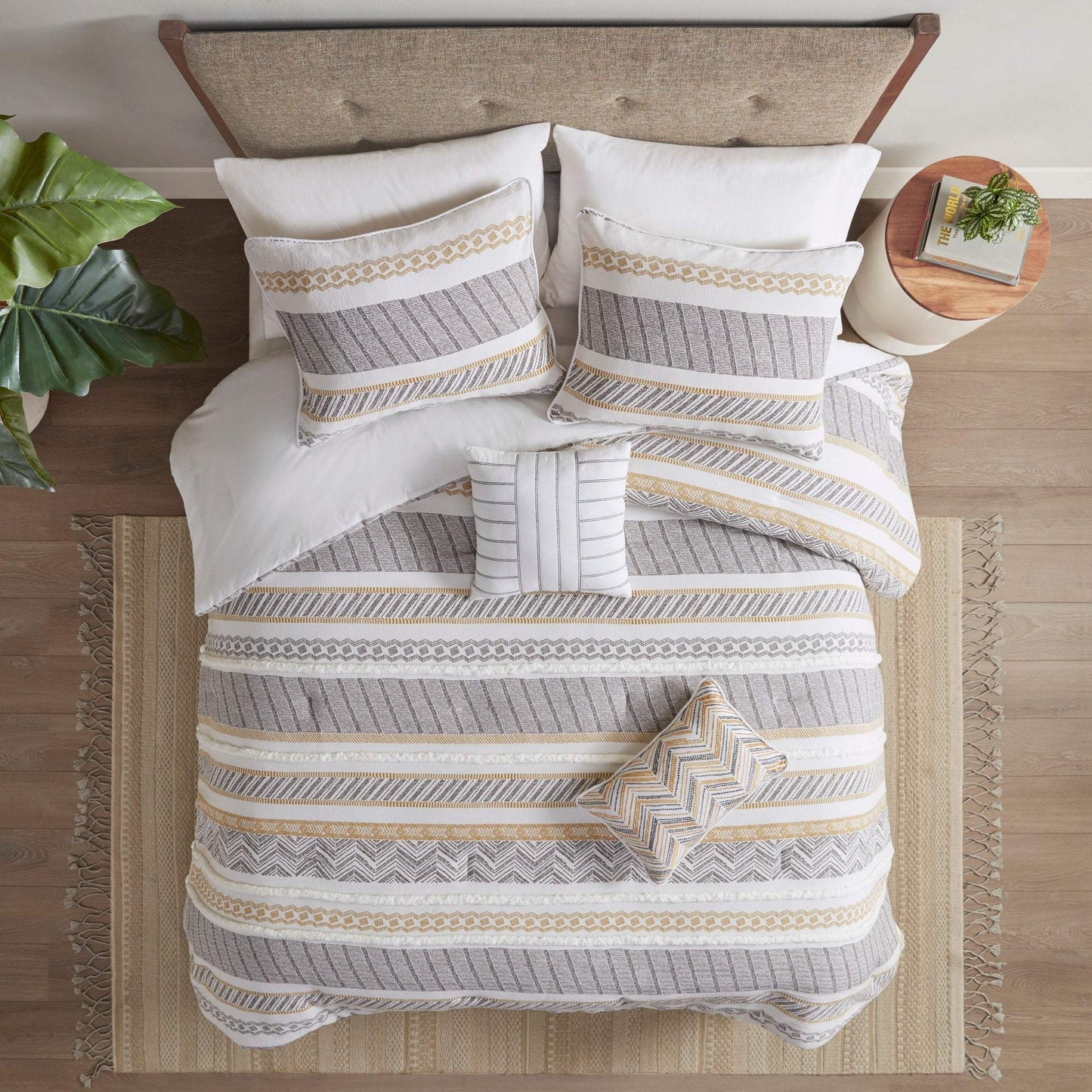 Newton Yellow/Charcoal 5-Piece Comforter Set Comforter Sets By Olliix/JLA HOME (E & E Co., Ltd)