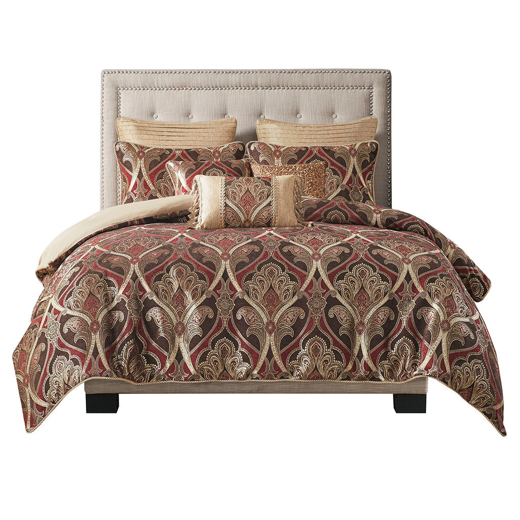 Royale Jacquard Comforter Set with Euro Shams and Dec Pillows