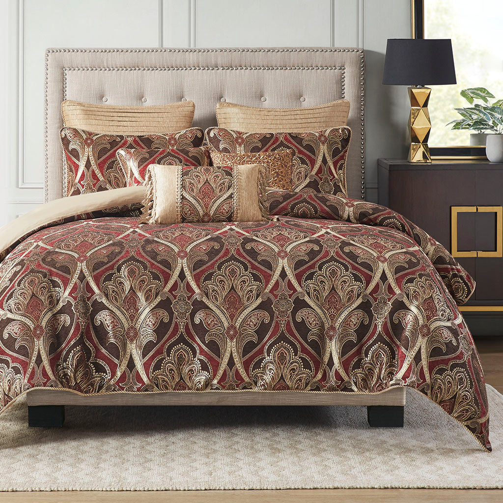 Royale Jacquard Comforter Set with Euro Shams and Dec Pillows