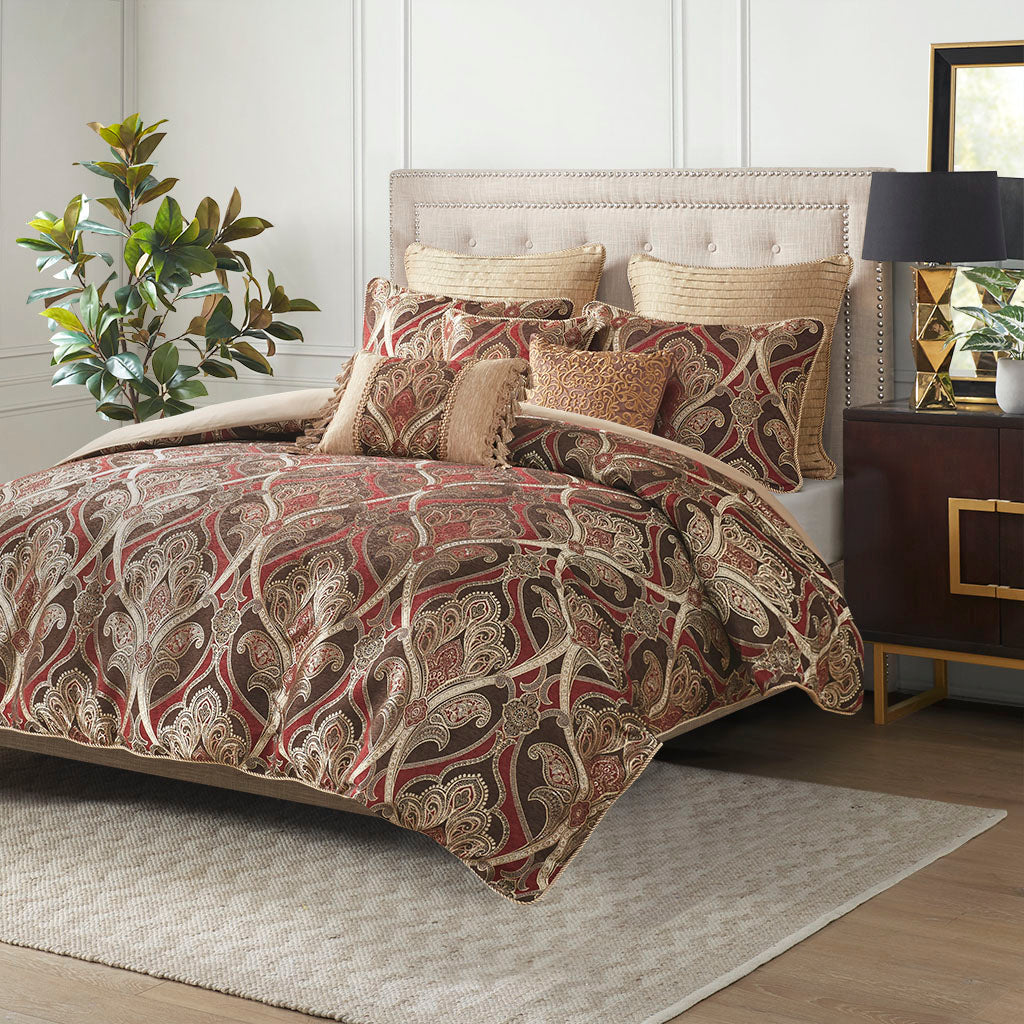 Royale Jacquard Comforter Set with Euro Shams and Dec Pillows