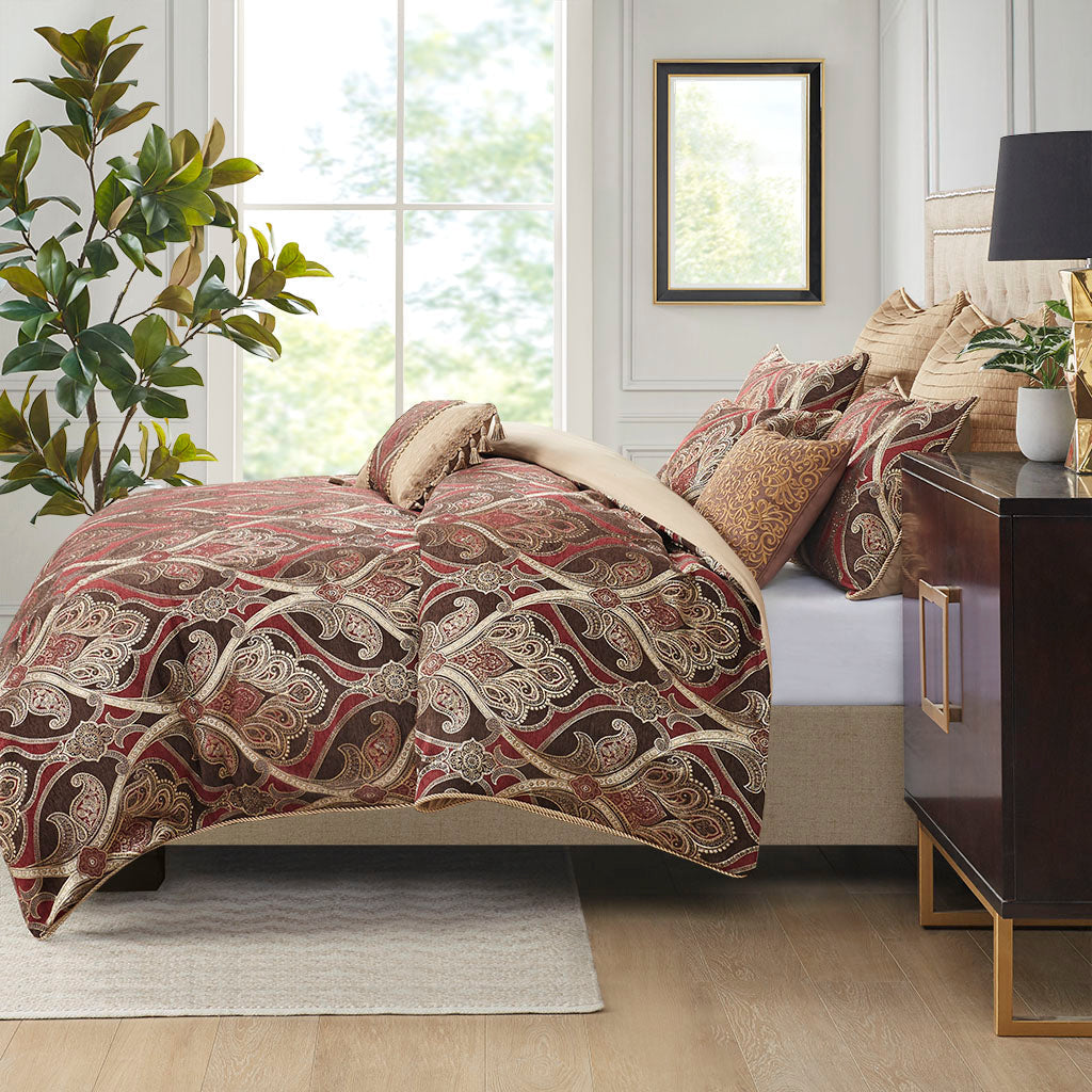 Royale Jacquard Comforter Set with Euro Shams and Dec Pillows