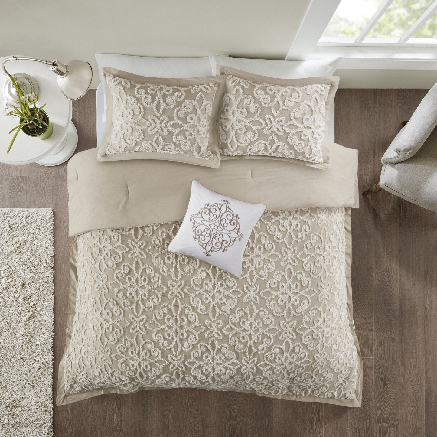 Sabrina Taupe 4-Piece Comforter Set Comforter Sets By Olliix/JLA HOME (E & E Co., Ltd)