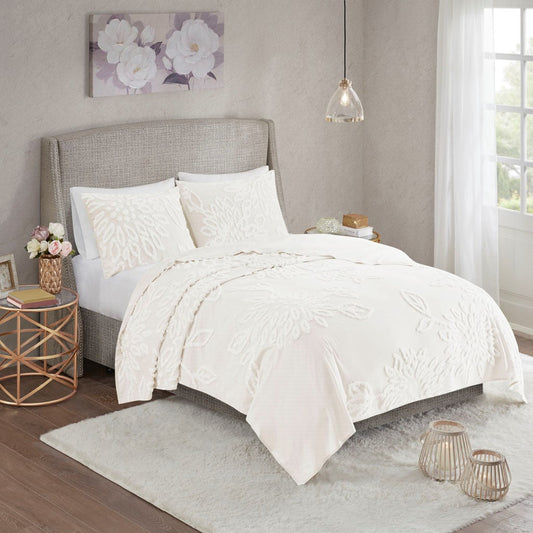 Veronica 3 Piece Tufted Cotton Chenille Floral Comforter Set