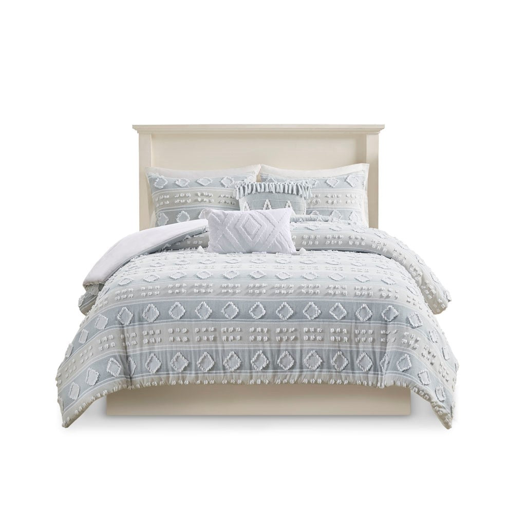Brice 5 Piece Cotton Clipped Jacquard Duvet Set