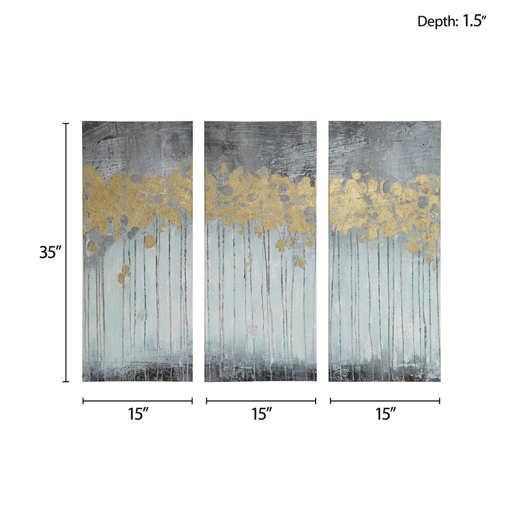 Dewy Forest Abstract Gel Coat Canvas with Metallic Foil Embellishment 3 Piece Set
