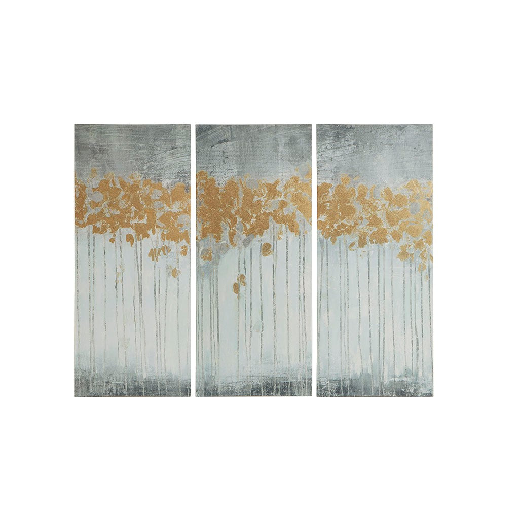 Dewy Forest Abstract Gel Coat Canvas with Metallic Foil Embellishment 3 Piece Set