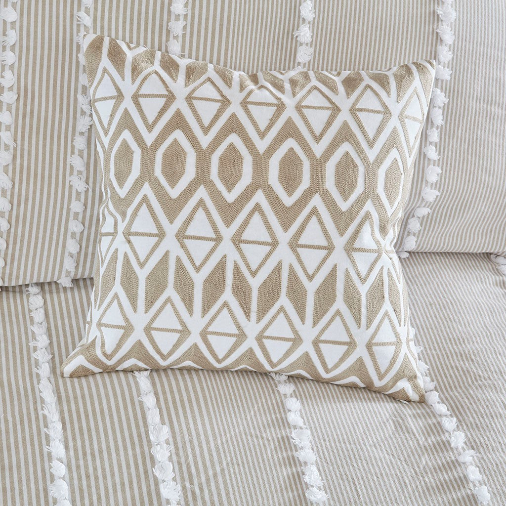 Anslee Embroidered Cotton Square Decorative Pillow
