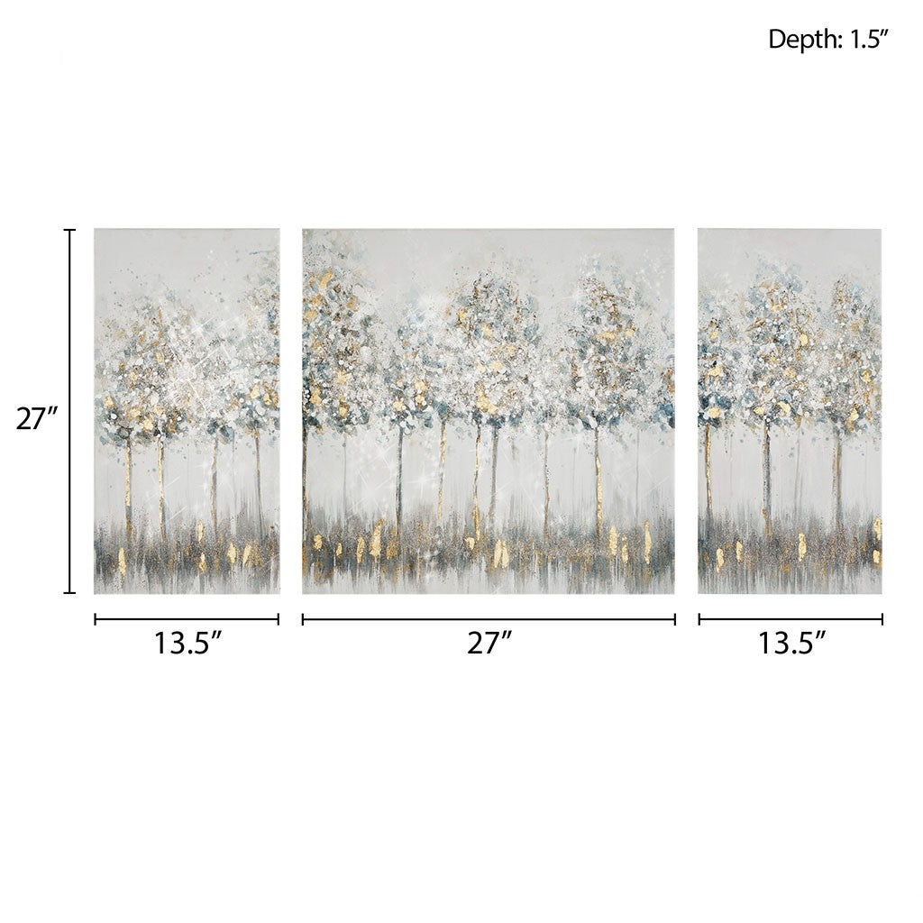 Blue Midst Forest Printed Canvas with Gold Foil 3 Piece Set