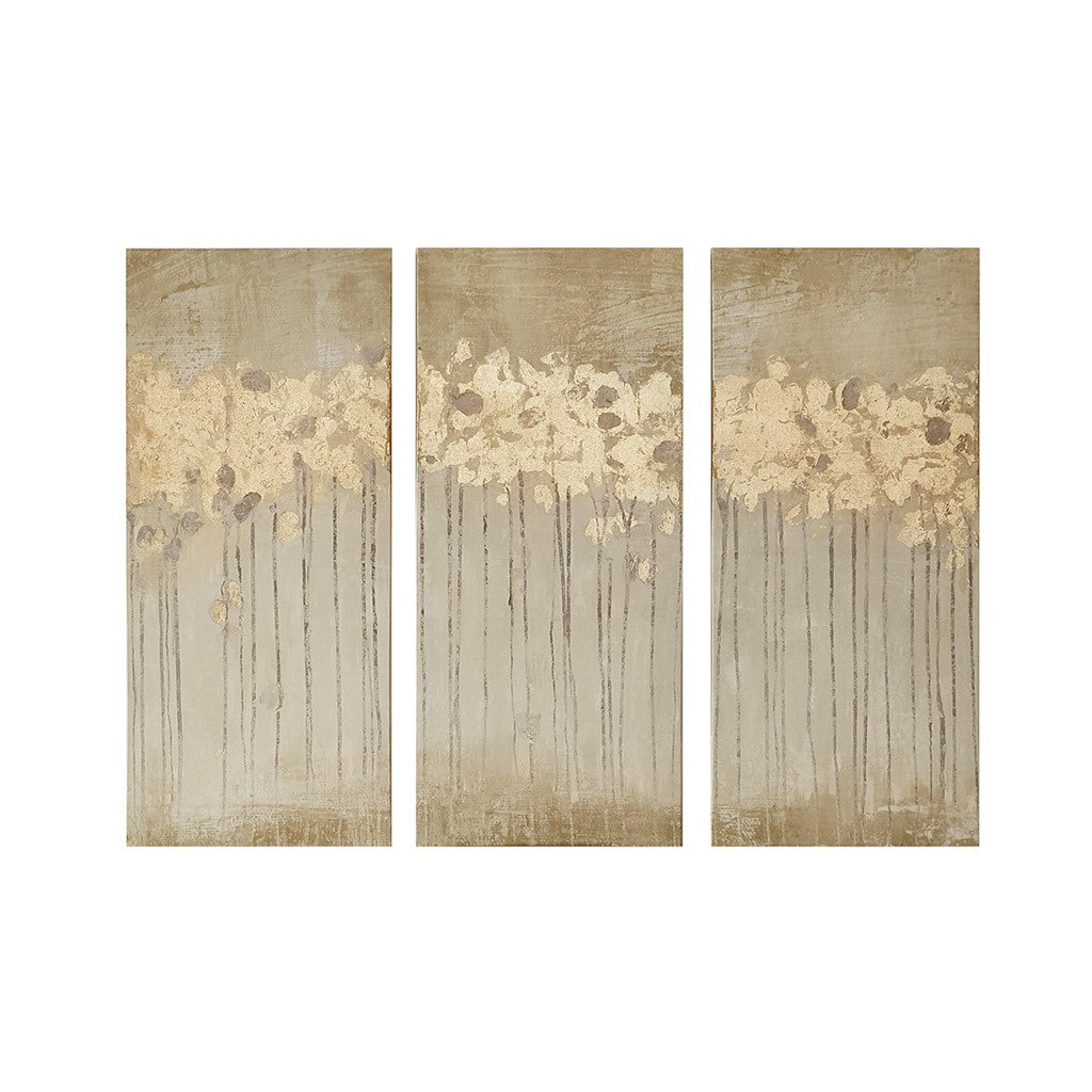 Dewy Forest Abstract Gel Coat Canvas with Metallic Foil Embellishment 3 Piece Set