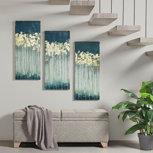 Dewy Forest Abstract Gel Coat Canvas with Metallic Foil Embellishment 3 Piece Set