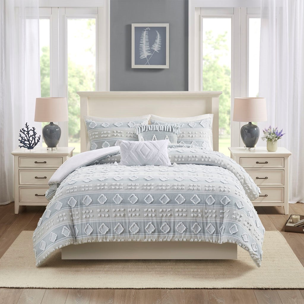 Brice 5 Piece Cotton Clipped Jacquard Duvet Set