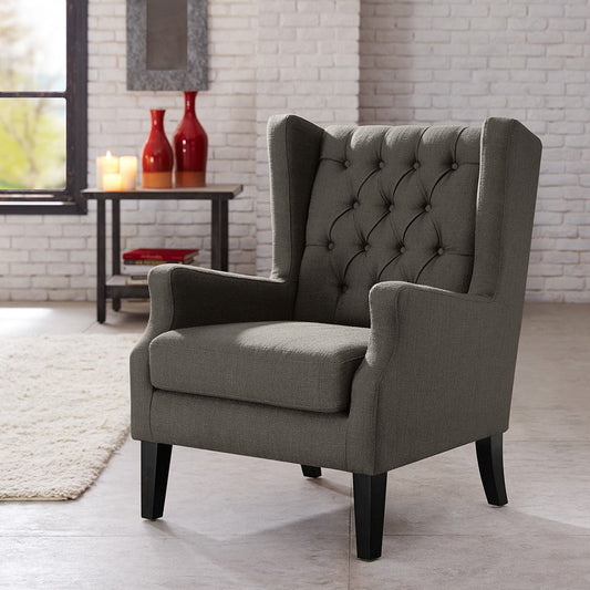 Maxwell Button Tufted Grey Wing Chair