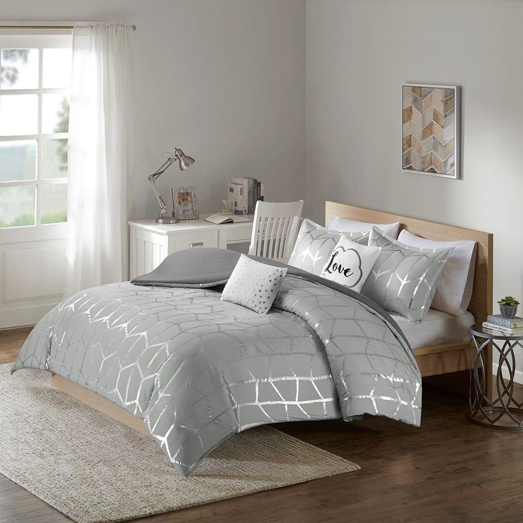 Raina Metallic Printed Duvet Cover Set