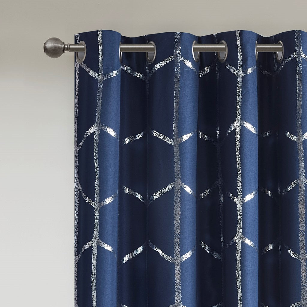 Raina Total Blackout Metallic Print Grommet Top Curtain