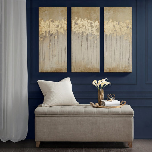 Dewy Forest Abstract Gel Coat Canvas with Metallic Foil Embellishment 3 Piece Set