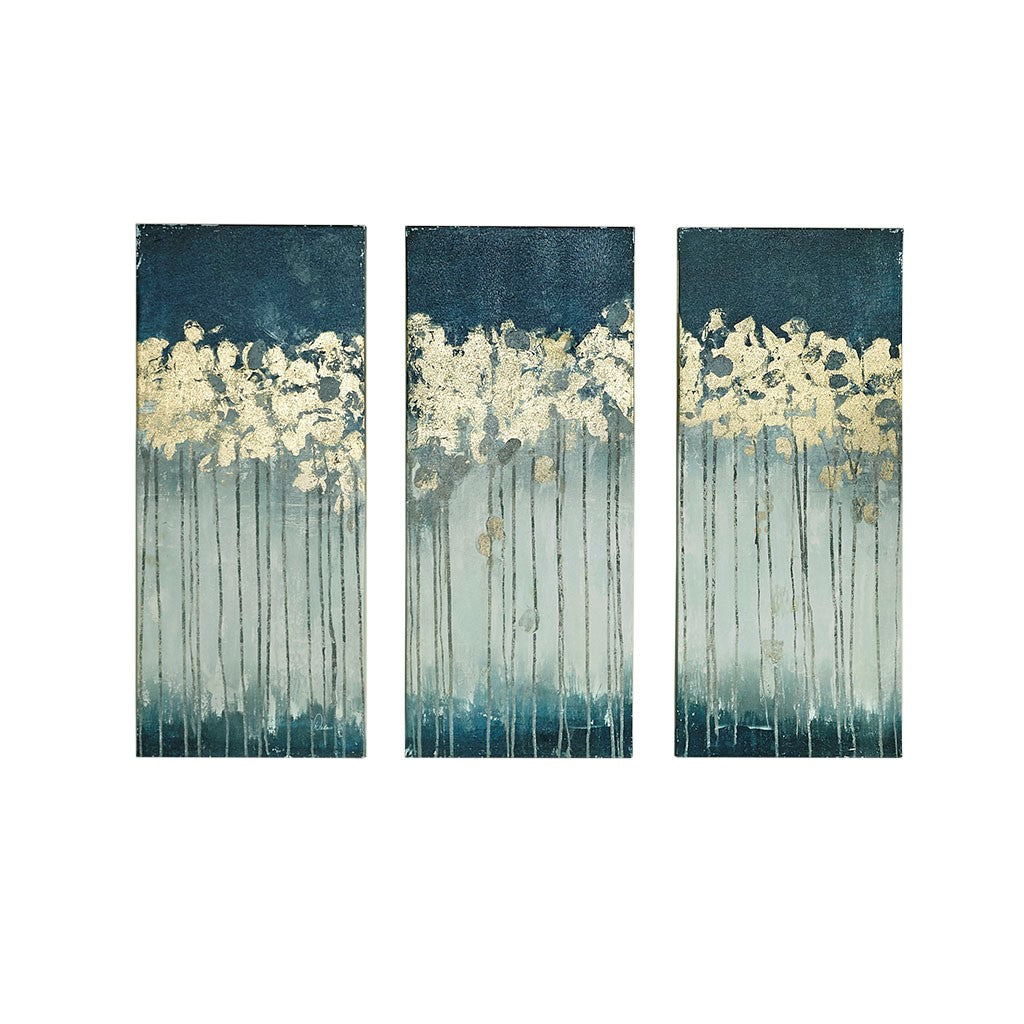 Dewy Forest Abstract Gel Coat Canvas with Metallic Foil Embellishment 3 Piece Set