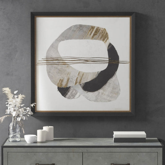 Auric Beam Abstract Gold Foil Framed Embellished Canvas