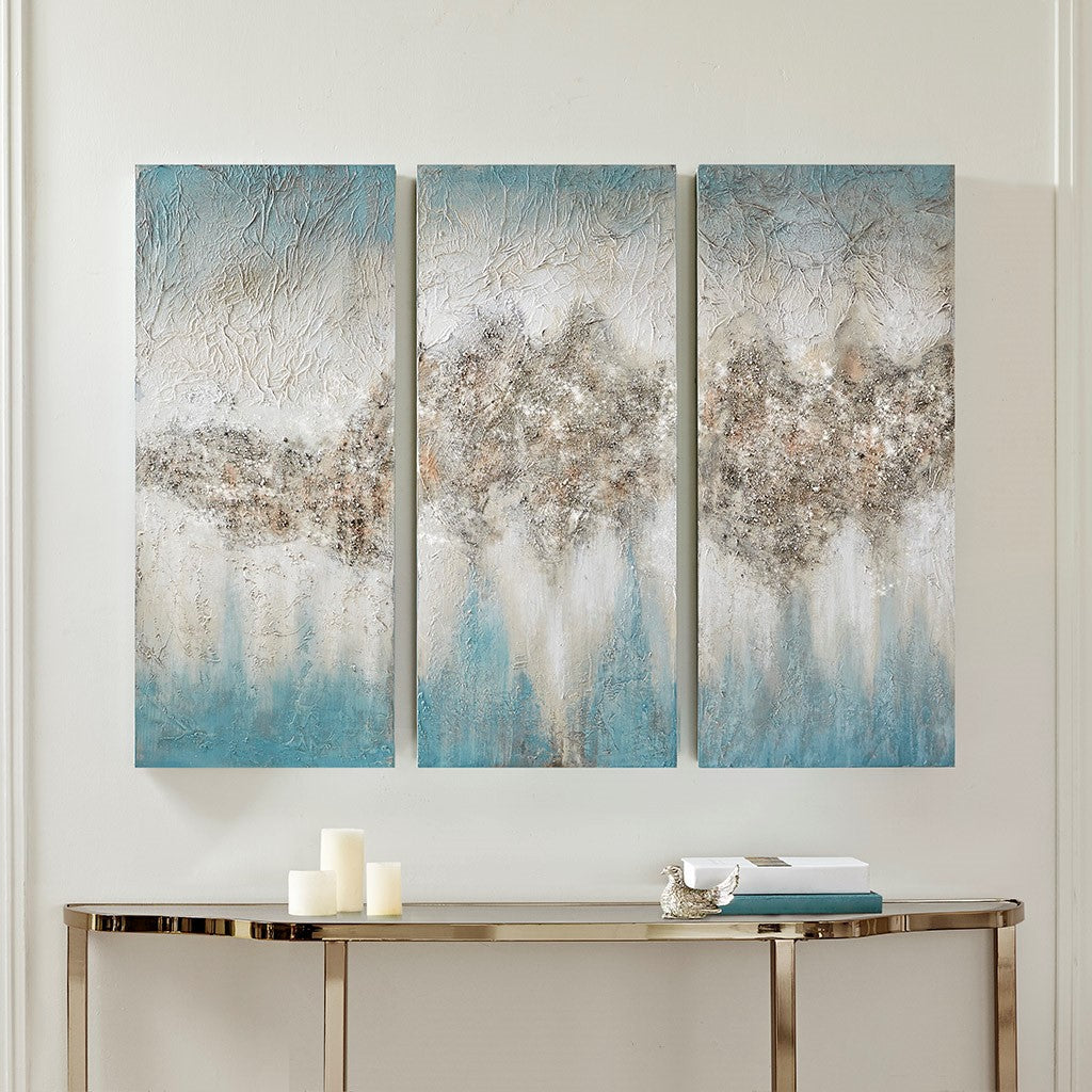 Luminous Hand Painted Heavy Textured Glitz Canvas 3 Piece Set