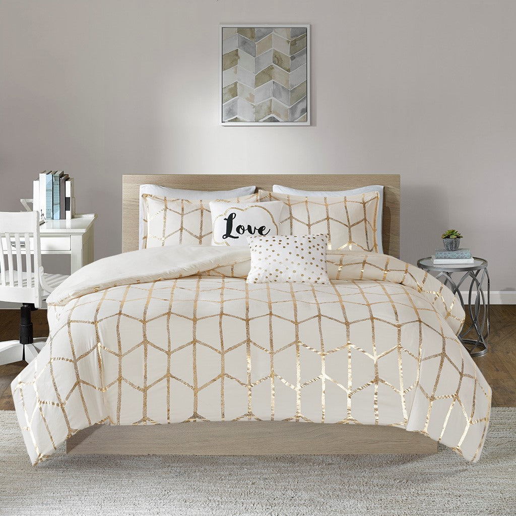 Raina Metallic Printed Duvet Cover Set