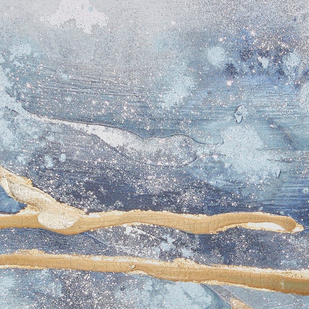 Blue Cosmo 3 Piece Canvas Set Hand Embellished Textured Glitter And Gold Foil