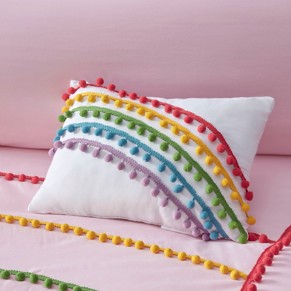 Juniper Rainbow Comforter Set With Pompom Trim