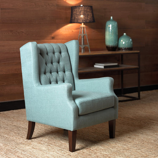 Maxwell Button Tufted Blue Wing Chair