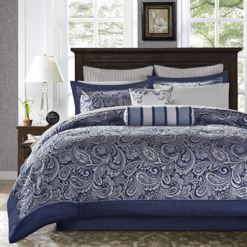 Aubrey Navy 12-Piece Comforter Set Comforter Sets By Olliix/JLA HOME (E & E Co., Ltd)