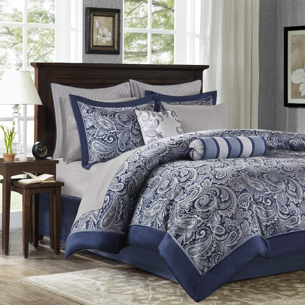 Aubrey Navy 12-Piece Comforter Set Comforter Sets By Olliix/JLA HOME (E & E Co., Ltd)