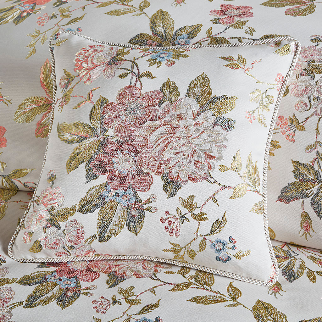 Carolyn Floral Jacquard Comforter Set with Euro Shams and Dec Pillows