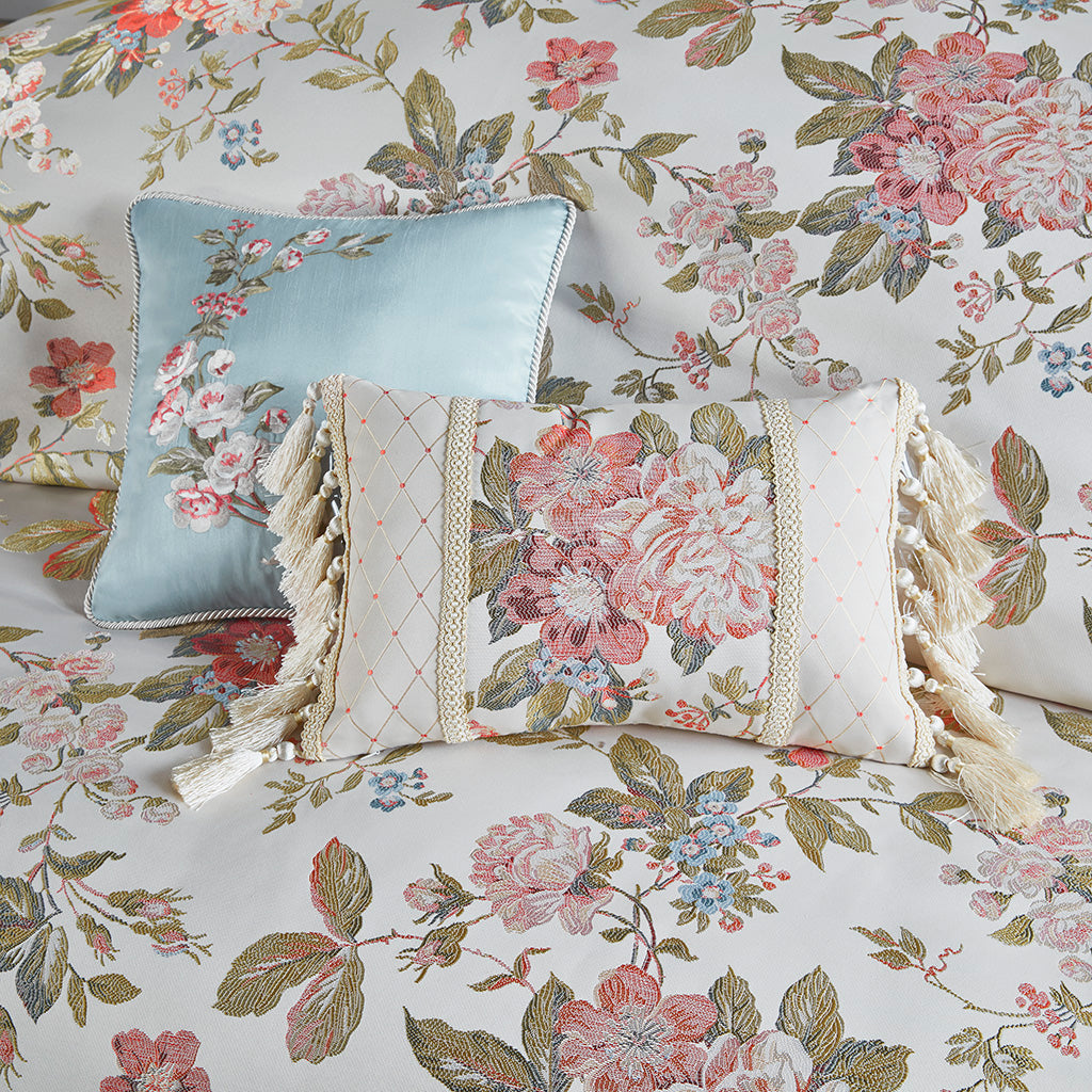 Carolyn Floral Jacquard Comforter Set with Euro Shams and Dec Pillows