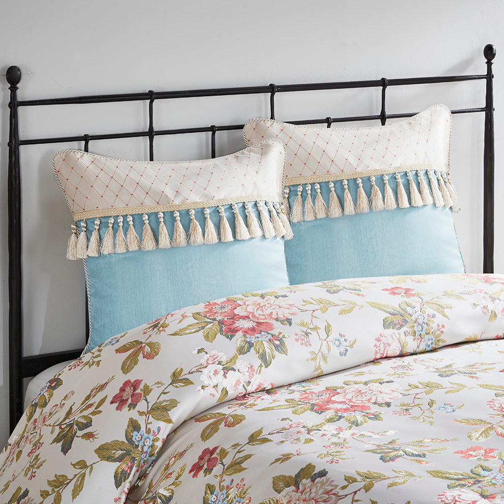 Carolyn Floral Jacquard Comforter Set with Euro Shams and Dec Pillows